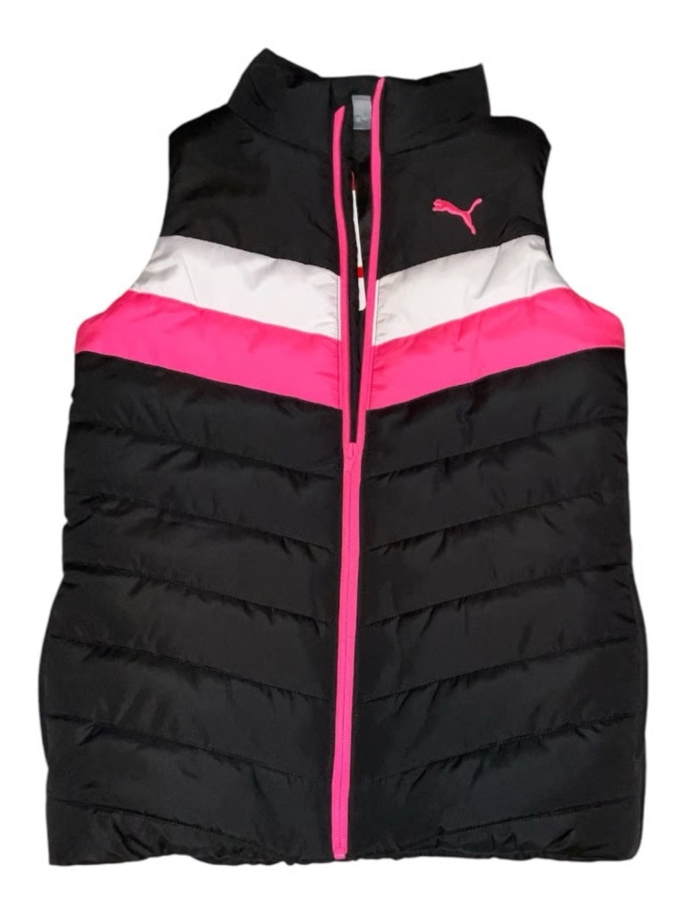 Puma Black, Hot Pink & White Chevron Puffer Vest Youth Size S 7/8